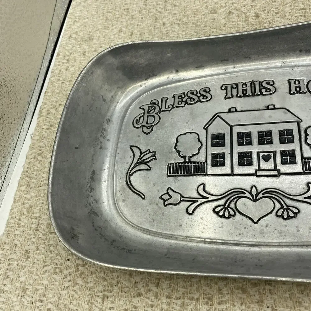 Vintage Metal Dish “BLESS THIS HOUSE” Wilton Armetale USA #601013 Pewter